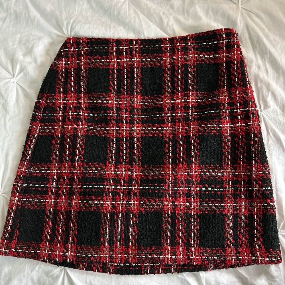 Loft Red/Black Tweed Skirt